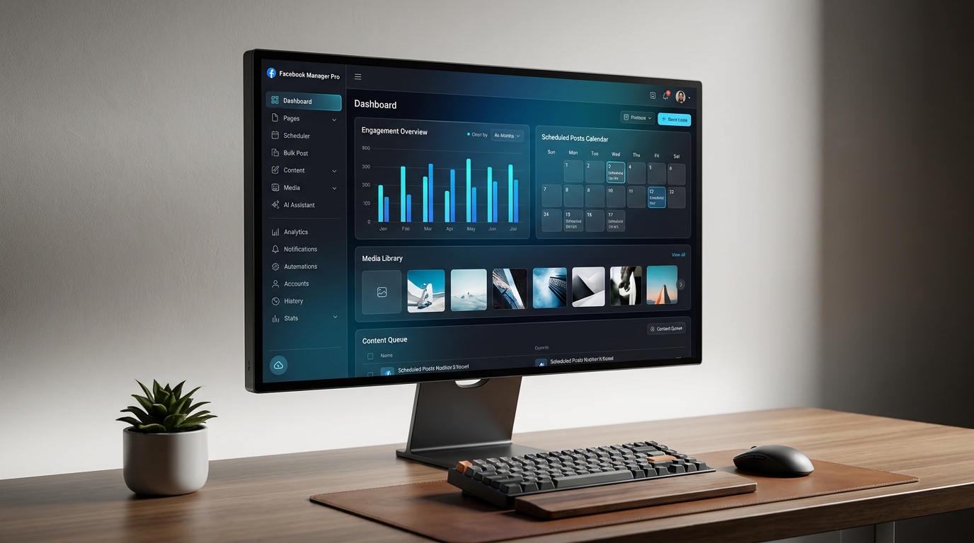 Tampilan Dashboard FB Manager Pro